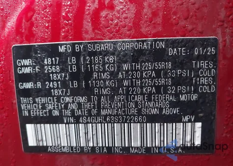 2025 Subaru Crosstrek Limited из США, поврежденный, VIN 4S4GUHL63S3722660